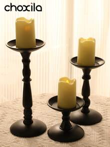 choxila 1pc 铁制烛台，小蛮腰欧式烛台，婚礼派对烛光晚餐餐桌装饰摆设烛台 - 黑色 - 查看 7