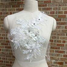1pc Wedding Dress Decor Lace Floral Embroidered Applique With Net-Mesh Design