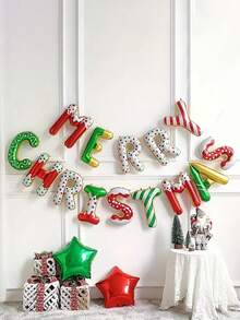 14 件圣诞快乐气球横幅套装，节日铝膜字母气球适用于圣诞节和新年派对装饰、狂欢节主题节日室内装饰 - 彩色 - 查看 3