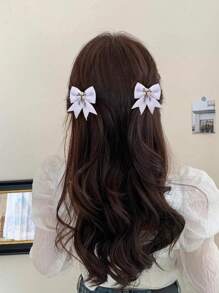 6 piezas de horquillas para el cabello en color beige caqui con decoración de perlas artificiales y cristales, clips de cocodrilo, de tela waffle, accesorios elegantes de unicolor para el cabello de mujeres y niñas, adornos diarios para el cabello - Multicolor - Ver 8