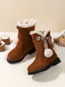 Girls Winter Boots Princess Snow Boots New Fashion Butterfly High Tube Boots Thick Warm Waterproof For Christmas Big Kids Red Boots