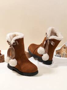 Girls Winter Boots Princess Snow Boots New Fashion Butterfly High Tube Boots Thick Warm Waterproof For Christmas Big Kids Red Boots