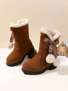 Girls Winter Boots Princess Snow Boots New Fashion Butterfly High Tube Boots Thick Warm Waterproof For Christmas Big Kids Red Boots