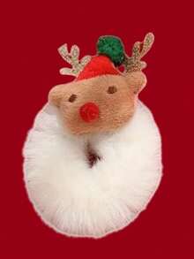 4 件套女孩圣诞风格毛绒驯鹿鹿角和发带，女孩马尾辫圣诞发饰，适合圣诞派对、表演和聚会日常使用 - 彩色 - 查看 5