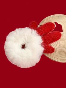 4 件套女孩圣诞风格毛绒驯鹿鹿角和发带，女孩马尾辫圣诞发饰，适合圣诞派对、表演和聚会日常使用 - 彩色 - 查看 7