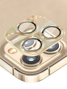 兼容 iPhone 16 Pro Max/16 Pro/16/16 Plus/15 Pro Max/15 Pro/15/15 Plus/13/12/11/14 Pro Max，优质钢化玻璃金属时尚相机镜头保护膜 - 金色 - 查看 1