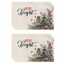 1 cái/4 cái/6 cái Miếng lót đĩa vải lanh Giáng sinh, Bông tuyết, Quả cầu Giáng sinh, Nơ, Cây thông Noel, Quả thông, Họa tiết chữ, Dễ vệ sinh, Thích hợp cho gia đình, Nhà hàng, Trang trí bàn ăn, Đồ gia dụng - Nhiều màu - Xem 12