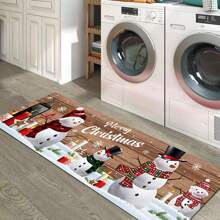 1 件圣诞主题木纹背景雪人门垫