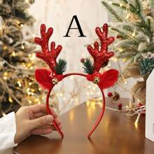 1 pièce Bandeau avec bois de cerf de Noël, clochette et paillettes, accessoire de cheveux de décoration de fête (style aléatoire, piles non incluses). Meilleurs cadeaux