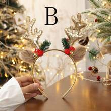 1 pièce Bandeau avec bois de cerf de Noël, clochette et paillettes, accessoire de cheveux de décoration de fête (style aléatoire, piles non incluses). Meilleurs cadeaux