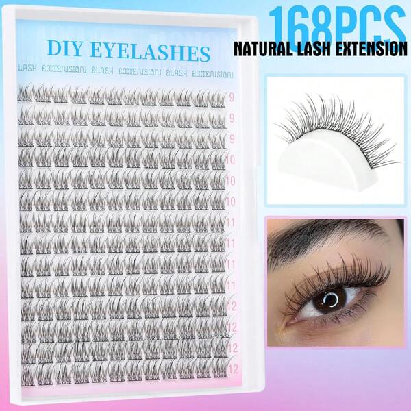 Natural Soft Curl Eyelashes, 9-12mm Mixed 0.07mm C/D, 14rows/168pcs Waterproof Mink, Lightweight DIY Lashes For Natural To Dramatic Makeup, Suitable For Daily Use And Events