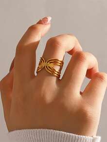 1 chiếc nhẫn hở hình tròn hình học đơn giản bằng thép không gỉ, phong cách thời trang phù hợp với phụ nữ, đeo hàng ngày và dự tiệc, món quà tuyệt vời cho bạn bè - Vàng - Xem 11