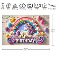 1PC Cute Stereo Rainbow Unicorn Birthday Theme Background Banner - 210*150/150*100/100*75CM Wooden Pattern Birthday Sun Star Balloon Rainbow Unicorn Suitable For Birthday Party Polyester Background Decoration, Perfect For Outdoor Celebrations And Home Garden Atmosphere Decoration Supplies - Multicolor - View 7