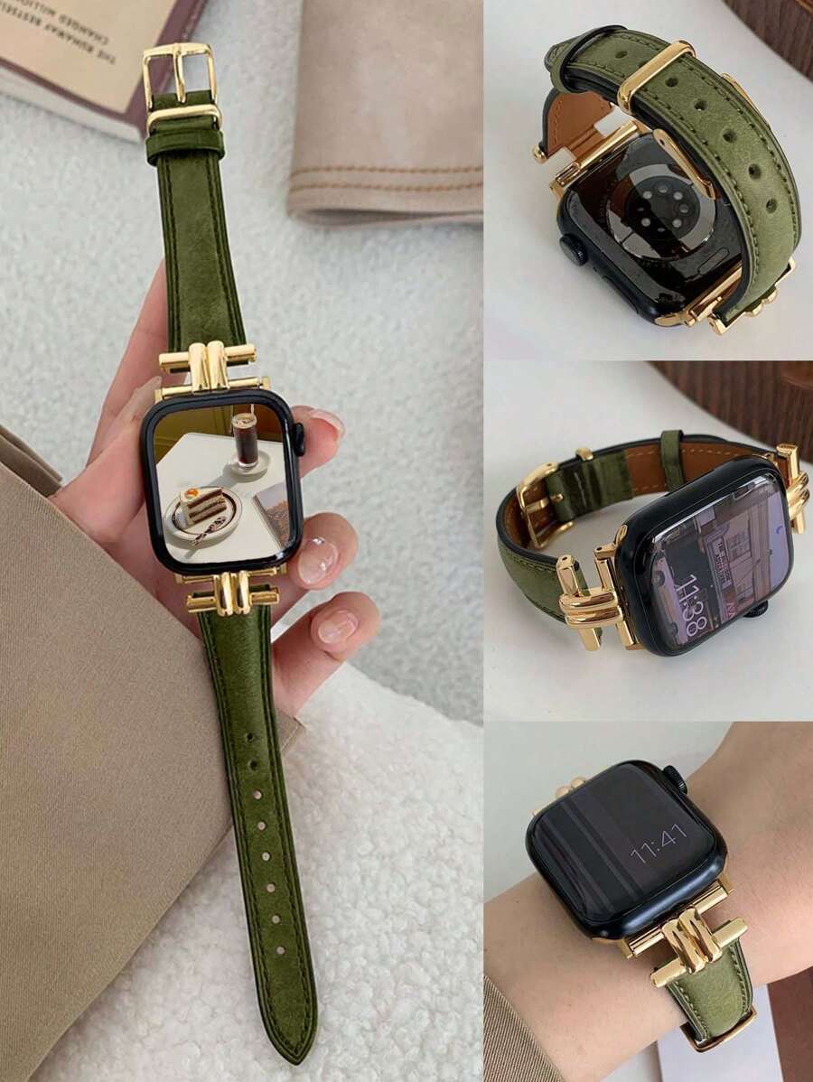 Huastonband 適用於 的棕色黑色綠色超柔軟舒適金色金屬裝飾金色手鍊女款錶帶，適合 Ultra 2 1 SE S11 S10 S9/S8/S7/S6/S5/S4 系列復古風男款智慧手錶配件，錶帶替換 38mm 40mm 41mm 42mm 44mm 45mm 49mm 手環，夏季女款配件海灘派對活動舞會度假禮物畢業季返校