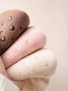 1 par de calcetines gruesos y abrigados forrados térmicamente para mujeres, calcetines no deslizantes para usar en casa - Gris Oscuro - Ver 3