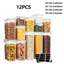 Conjunto de recipientes para armazenamento de alimentos com tampas, potes transparentes para alimentos, caixa selada à prova de umidade para manter alimentos frescos, para cereais, arroz, macarrão, chá, nozes e grãos de café, tanque de preservação de alimentos de plástico, utensílios de cozinha para casa