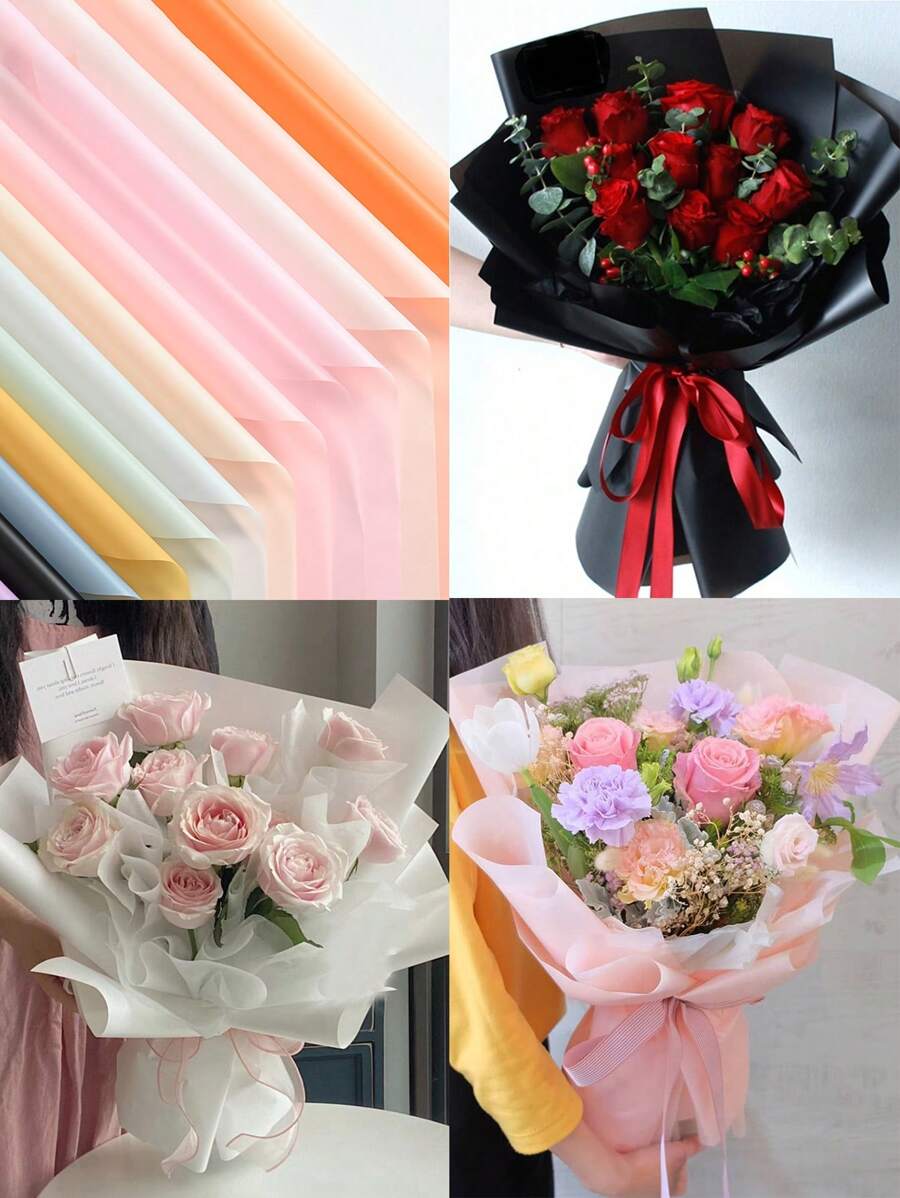 20 Stück einfarbige matte Brotblumen Verpackungspapiere, dick, wasserbeständig, Blumenstrauß Geschenkpapier, koreanisches Geschenkpapier für den Valentinstag