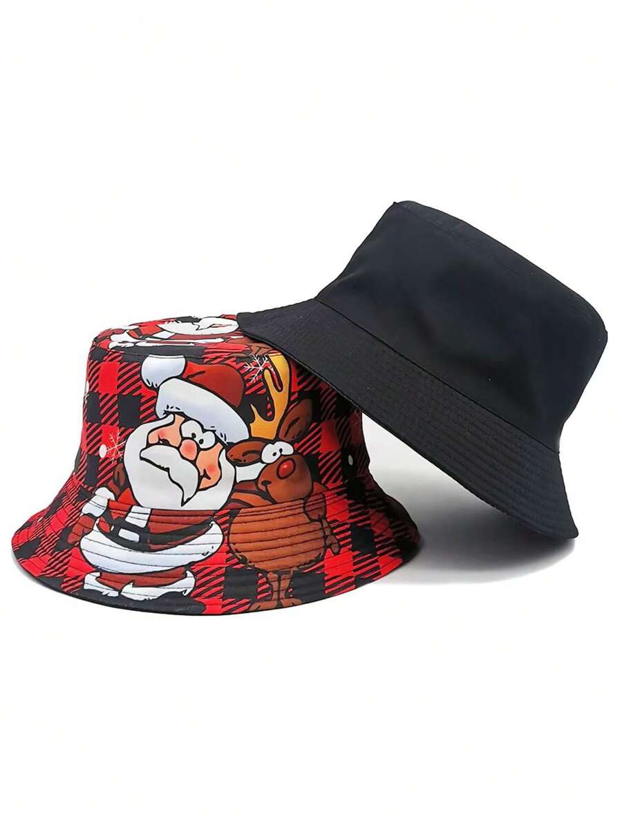 1 chiếc mũ xô thời trang in hình ông già Noel dành cho cả nam và nữ, thích hợp sử dụng hàng ngày và ngoài trời trong dịp Giáng sinh - Nhiều màu - Xem 1