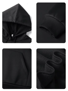 2025 Women's New Casual Pullover Cherry Letter Slogan Print Fashionable Loose Fit Long Sleeve Thermal Lined Hooded Sweatshirt, A Must-Have For Exploration: Discover Our Ladies Hoodies - Black - View 2