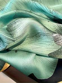 1件女士优雅亮色缎面印花长围巾，时尚光滑轻盈披肩，适合休闲穿着和头饰 - 綠色 - 查看 4