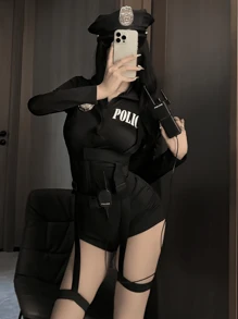 圣诞节警察角色扮演配件，派对性感女警制服，塑料玩具对讲机，口哨，警帽，项链道具舞会 - 彩色 - 查看 9