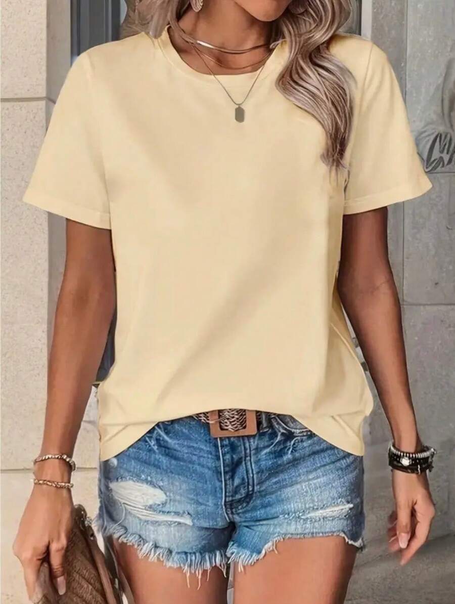 Women's Casual T-Shirt Oversized Plain Shirt 100% Cotton Premium Blouse New Arrival - 米色 - 查看 1