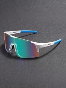 1Pc New Men Wraparound Fashion Sports Glasses Unique Leg Color Blocking Design Coated Lenses Blue Glasses Suitable For Outdoor Cycling Sports Decoration Wearing Beach Accessories Glasses Shades For Summer Beach Vacation,Outdoor,Travel