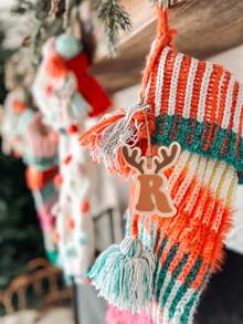 Personalized Stocking Tags Reindeer Ornaments Reindeer Tag Customized Initials Tag Family Stockings Baby Shower Family Decorations Gifts Winter Eve Gifts Back To School Winter Gift Ideas Boy Girl Valentine's Day - Custom Letter Color - View 6