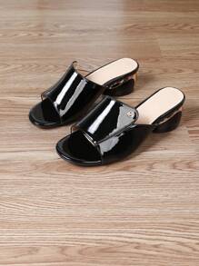 Summer Fashion Black High Heel Shoes Women Thick Heel Sandals Mule Slide Heeled Footwear