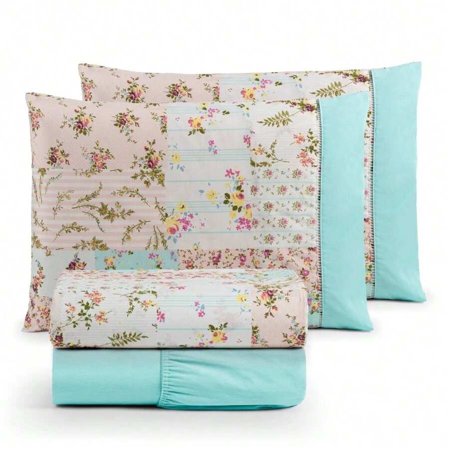 4 PIECE 100% COTTON 180 THREAD COUNT SHEET SET PRINTED SUPER KING - 查看 1