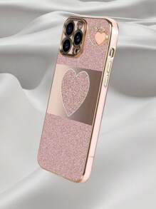 1 pieza Funda de teléfono con patrón de corazón chapado en rosa de TPU y 1 pieza Funda de teléfono con corazón de cristal de imitación chapado en rosa, compatible con Apple/Fundas de teléfono a juego/Fundas de teléfono divertidas/Fundas de teléfono Android/Fundas de teléfono/Fundas de teléfono/Compatible con fundas de teléfono OPPO, Compatible con Apple 16 Pro Max/15 Pro Max, A52 4G/A31 4G/A23, Compatible con Redmi Note 11 Pro 4G/Note 12 4G, Compatible con OPPO A54, A14/A54 - Multicolor - Ver 3
