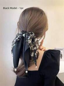 1个/2个女士优雅甜美印花缎带人造珍珠流苏发圈，弹性发绳发饰发圈马尾辫发圈橡皮筋发圈发绳发饰美发家居发饰，夏季、假日、旅行、节日、生日 - 彩色 - 查看 8
