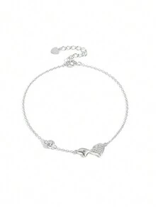 1 chiếc Vòng tay chéo hình trái tim Zirconia bất đối xứng bằng bạc Sterling S925, trang phục tối giản thời trang hàng ngày, quà tặng trang sức cho sinh nhật và ngày lễ - Bạc - Xem 5