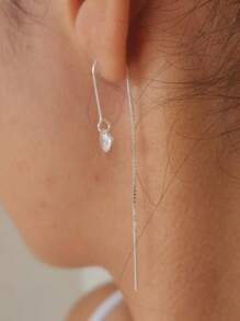 Venetian Wire Loop Earring Zirconia Stone 925 Sterling Silver - Bạc - Xem 5