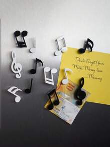 Set Of 6 Black And White Musical Note Magnets, Creative Music Note Magnetic Stickers, Fridge Magnets, High Treble Clef Magnets, Personalized Refrigerator Decoration Magnets