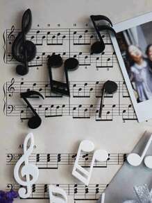 Set Of 6 Black And White Musical Note Magnets, Creative Music Note Magnetic Stickers, Fridge Magnets, High Treble Clef Magnets, Personalized Refrigerator Decoration Magnets