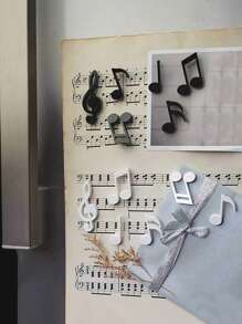 Set Of 6 Black And White Musical Note Magnets, Creative Music Note Magnetic Stickers, Fridge Magnets, High Treble Clef Magnets, Personalized Refrigerator Decoration Magnets