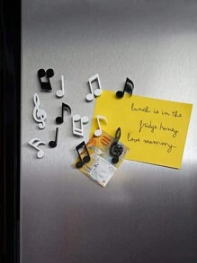 Set Of 6 Black And White Musical Note Magnets, Creative Music Note Magnetic Stickers, Fridge Magnets, High Treble Clef Magnets, Personalized Refrigerator Decoration Magnets