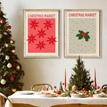 2 件/套圣诞市场可打印墙壁艺术印刷品、圣诞装饰、节日装饰、墙壁帆布装饰、走廊卧室和客厅的理想礼物 - 彩色 - 查看 10