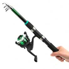 Bộ cần câu khởi đầu màu xanh lá cây-Cần câu di động bằng ống lồng 1,5M/4,92ft Spincast Reel Combos Hooks-Hoàn hảo cho thanh thiếu niên mới bắt đầu - màu xanh lá - Xem 3