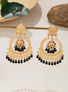 A Pair Of European And American Retro Christmas Element Alloy Circular Bell Stud Earrings For Women's Daily Wear