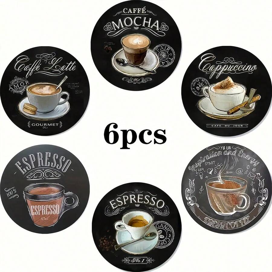 6pcs Black Coffee Pattern Drink Coasters, Silica Gel Coasters - Suitable For Tea, Coffee And Drinks - Ideal Home And Restaurant Decor, Exquisite Holiday Gifts, With Artistic Prints, Kitchen Supplies, Soft Home Decor - Multicolor - View 1