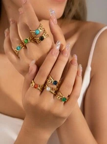 1 szt. 18-karatowy pozłacany szeroki pierścień ze stali nierdzewnej dla kobiet, nowość