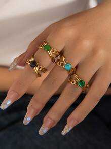 1 szt. 18-karatowy pozłacany szeroki pierścień ze stali nierdzewnej dla kobiet, nowość