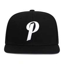 1Piece Men Letter P Embroidered Hip Hop Hat Outdoor Adjustable Sunscreen Leisure Hat Spring Summer Travel Tourism Beach Vacation - màu đen - Xem 2