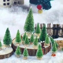 12pcs/Pack Mini Artificial Pine Christmas Trees, Multiple Colors (Blue, Light Green, Green, White, Gold, Silver), Home, Party, Office, Garden Decor, Christmas Decoration, DIY Miniature Snowy Scene Craft Ornaments,Christmas - 12pcs Small Christmas Tree - View 12