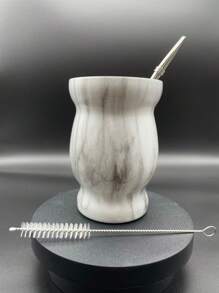 8oz,Double-Walled Stainless Steel Yerba Mate Cup, Tea Cup Set Include Insulated Yerba Mate Cup, Mate Straw Spoon & Cleaning Brush, Double-Walled And Hot & Cold Drink, For Mate Tea, Coffee, Easy To Clean ),(Wood/Marble/Silver/Black/White/Pink/Red),Gifts For Men And Women.