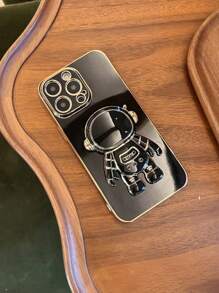 宇航员支架手机壳，可折叠电镀软壳防震保护套，适用于 17 16 15 14 13 12 11 XS XR X 7 8 Plus Pro Max Galaxy S25U S24 S23 A55 A54 A35 A25 A15 A16 A17 A06 A07、Redmi 9 10 12 13 14C T A Redmi Note 9 10 11 12 13 14、Redmi A5 电镀保护套 - 黑色 - 查看 2