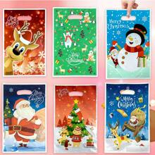 30/60 件圣诞塑料礼品袋、驯鹿雪人糖果袋、圣诞派对礼品袋、雪花熊圣诞树雪橇圣诞老人设计、适合朋友生日派对或学校促销派对、时尚礼品袋、万圣节、万圣节装饰 - 彩色 - 查看 1