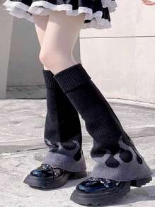 1 Cặp quần tất giữ ấm chân họa tiết ngọn lửa và ngôi sao cho nữ, quần tất giữ ấm chân ở mắt cá chân thích hợp cho trang phục thường ngày, ngoài trời và hẹn hò ban đêm - tro đen ngọn lửa - Xem 6